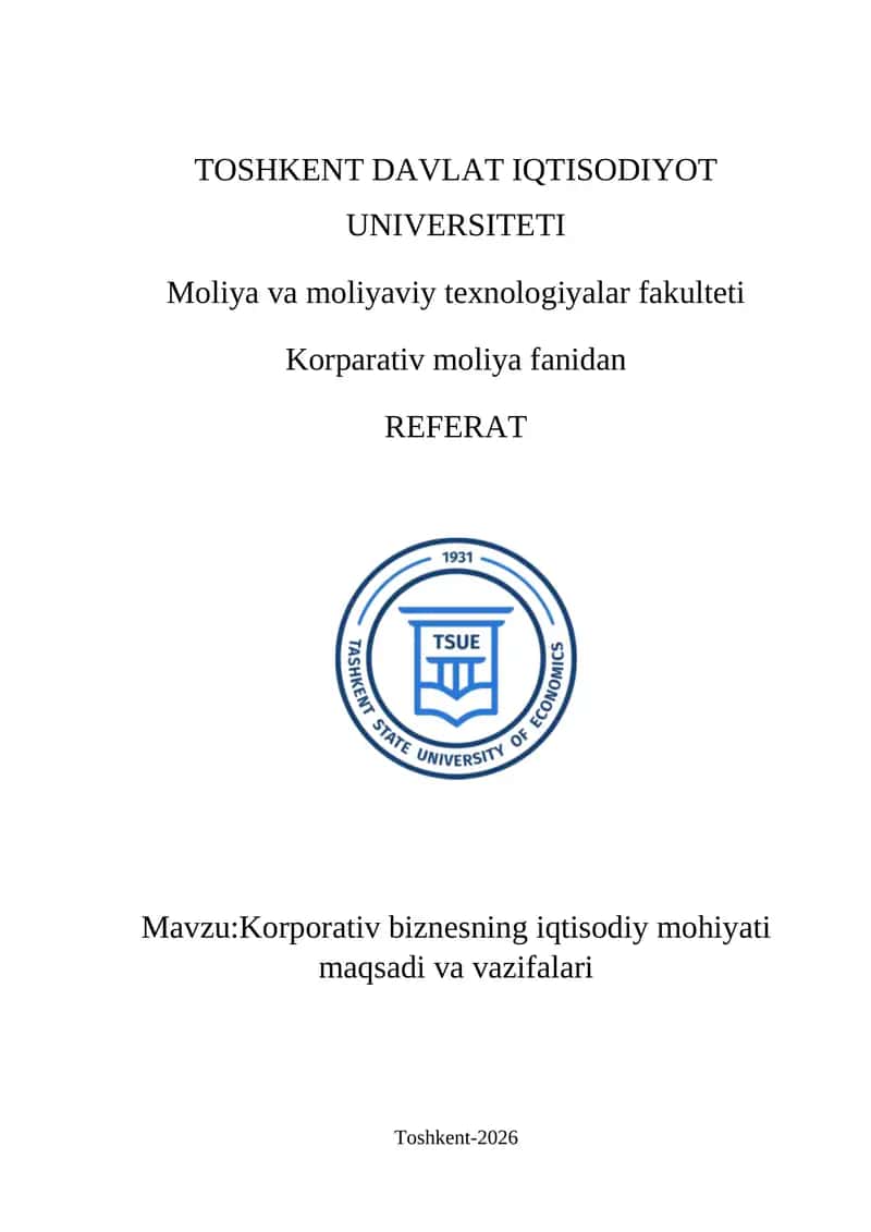 Korporativ biznesning iqtisodiy mohiyati maqsadi va vazifalari 1