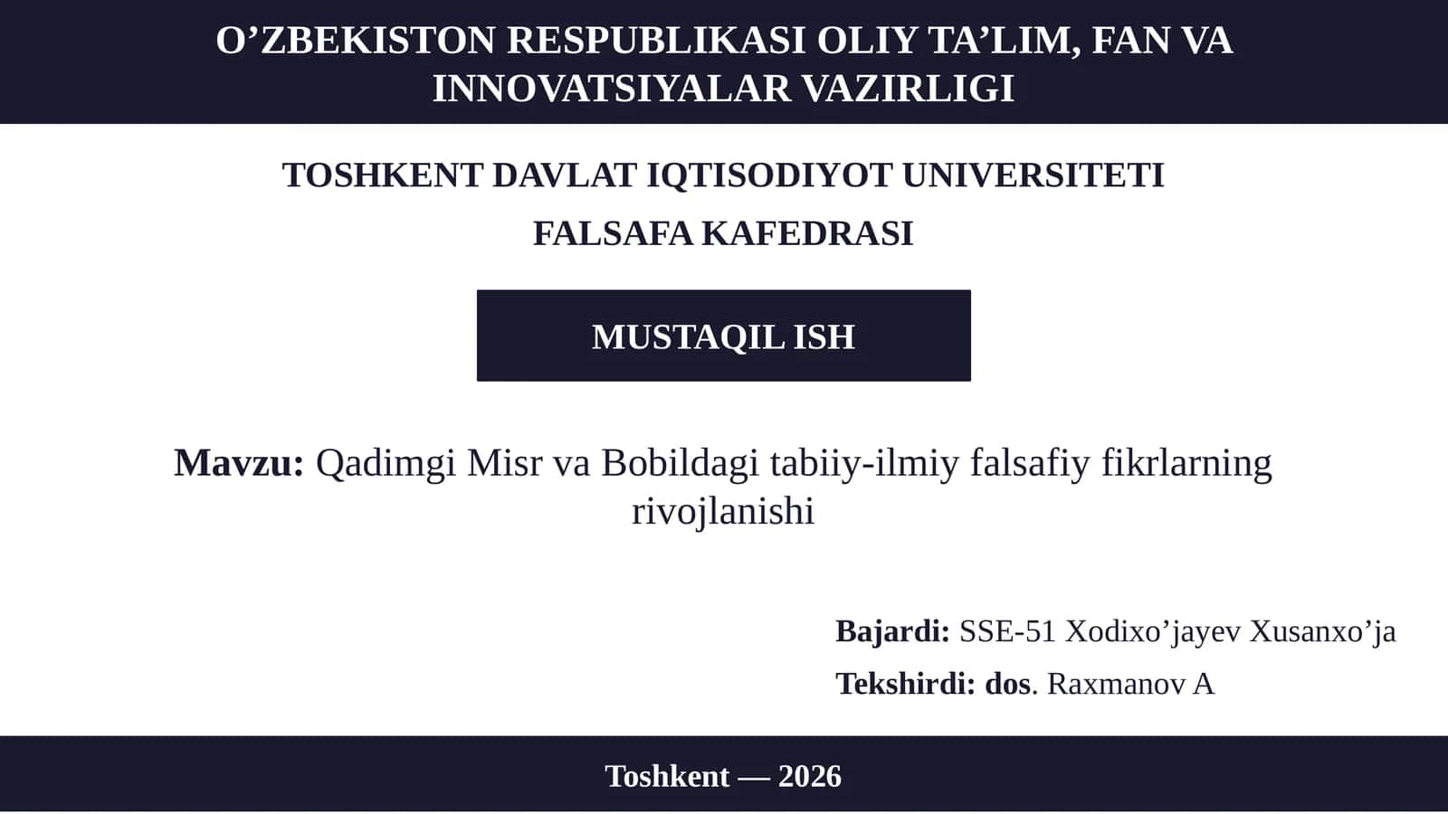 Qadimgi Misr va Bobildagi tabiiy-ilmiy falsafiy fikrlarning rivojlanishi 1