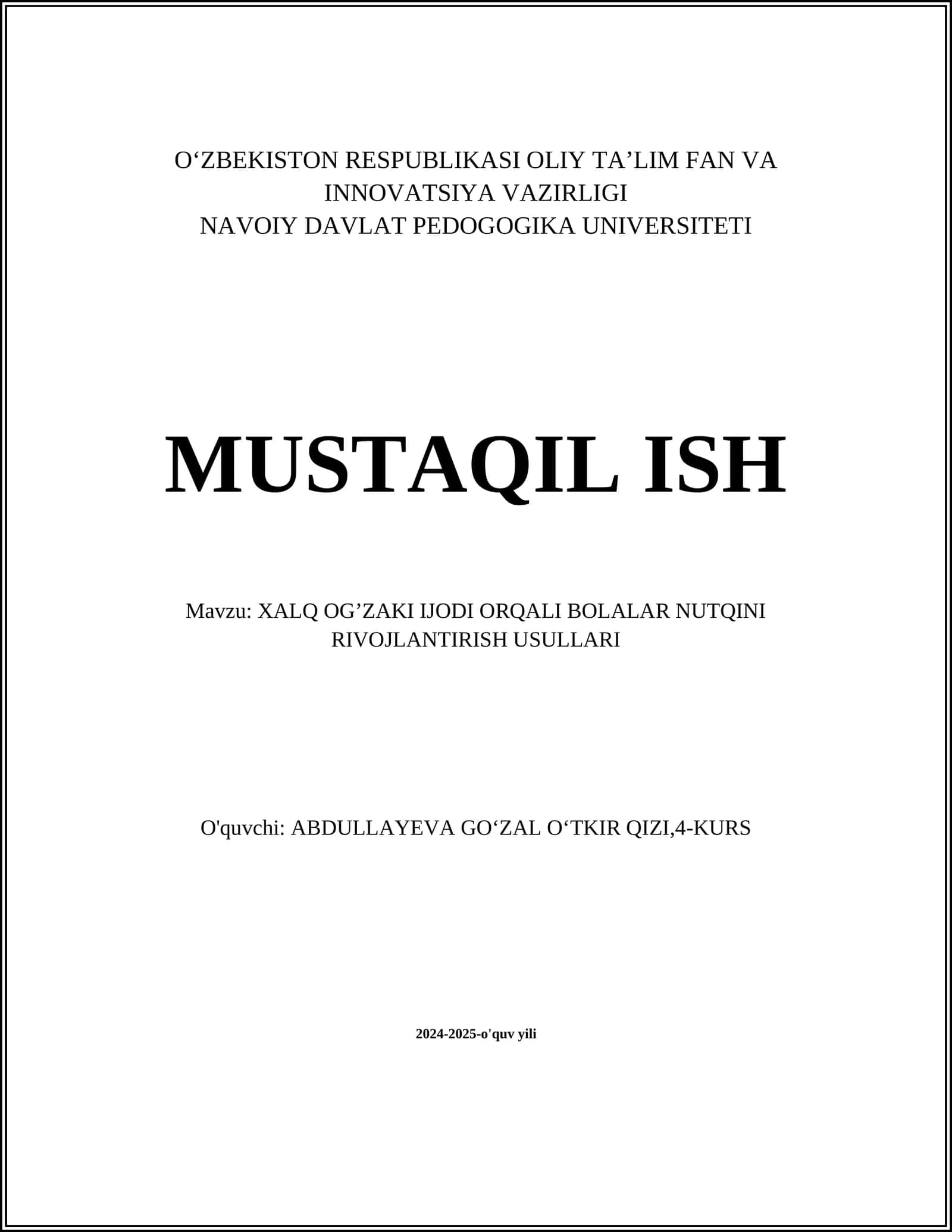 XALQ OG’ZAKI IJODI ORQALI BOLALAR NUTQINI RIVOJLANTIRISH USULLARI 1