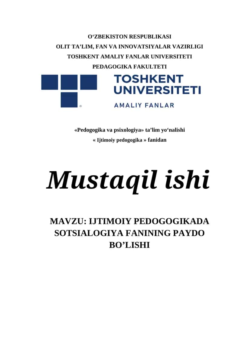 IJTIMOIY PEDOGOGIKADA SOTSIALOGIYA FANINING PAYDO BO’LISHI 1