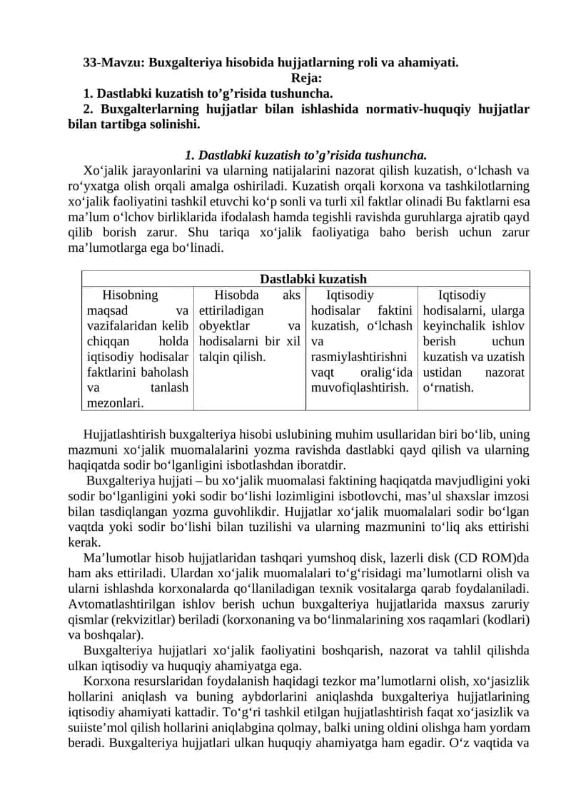 Buxgalteriya hisobi va hujjatlari 1