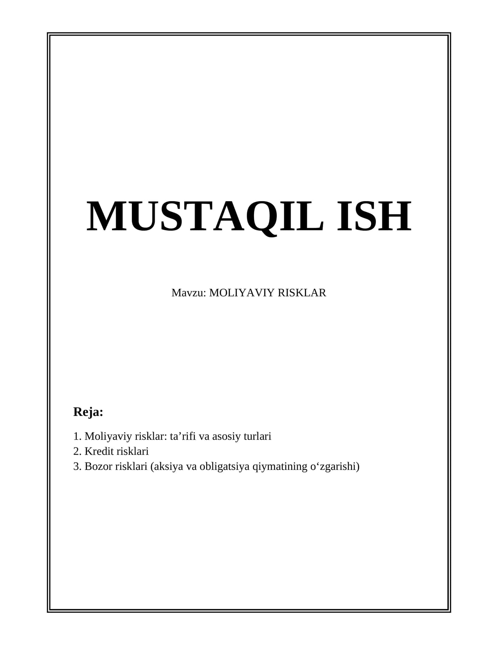 Moliyaviy risklar 1