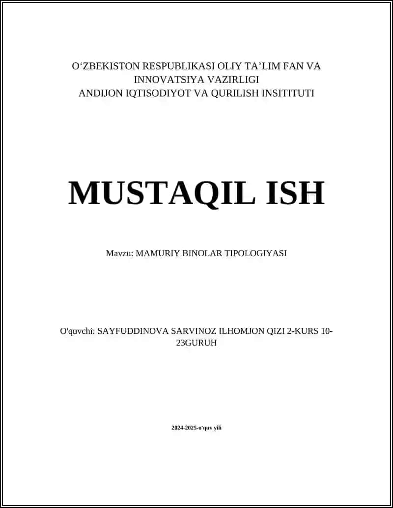 MAMURIY BINOLAR TIPOLOGIYASI