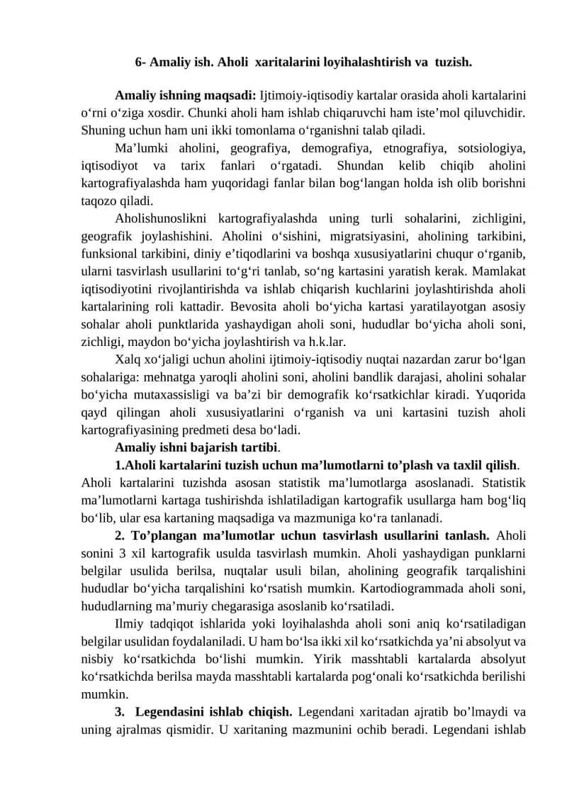 Aholi xaritalarini loyihalashtirish va tuzish 1