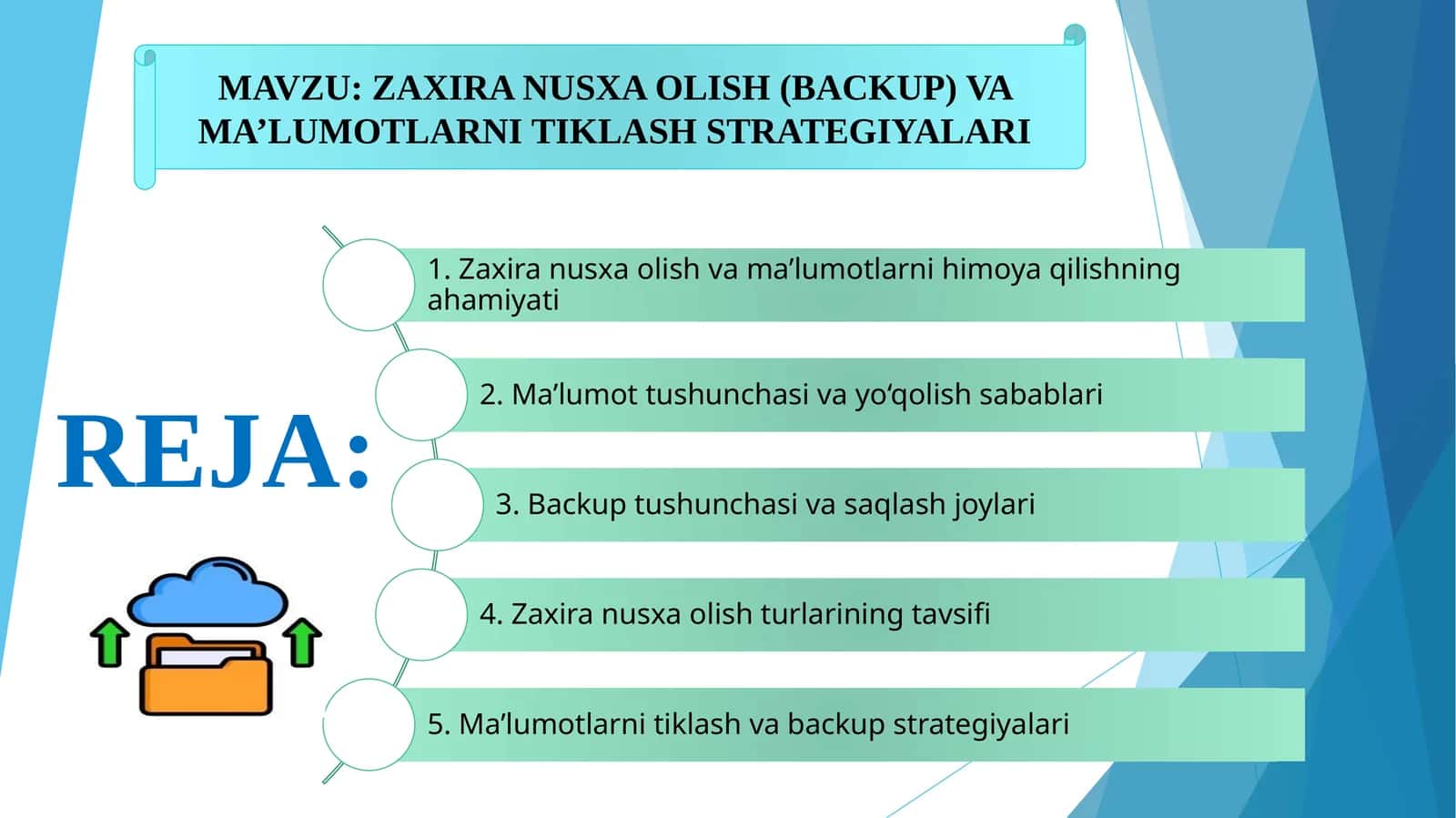 ZAXIRA NUSXA OLISH (BACKUP) VA MA’LUMOTLARNI TIKLASH STRATEGIYALARI 1