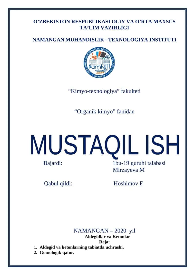 Aldegidlar va Ketonlar 1