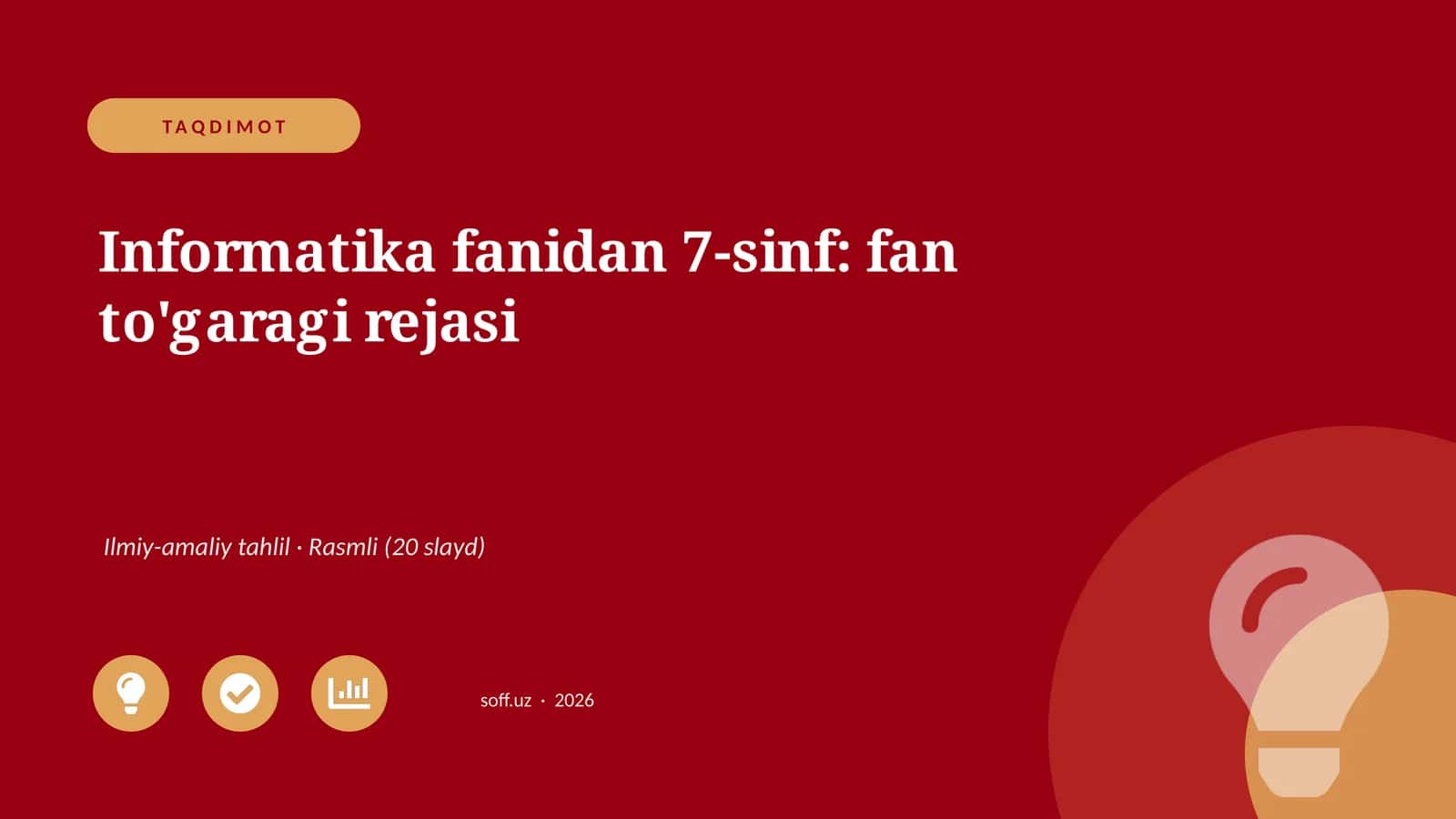 Informatika fanidan 7-sinf: fan to'garagi rejasi 1