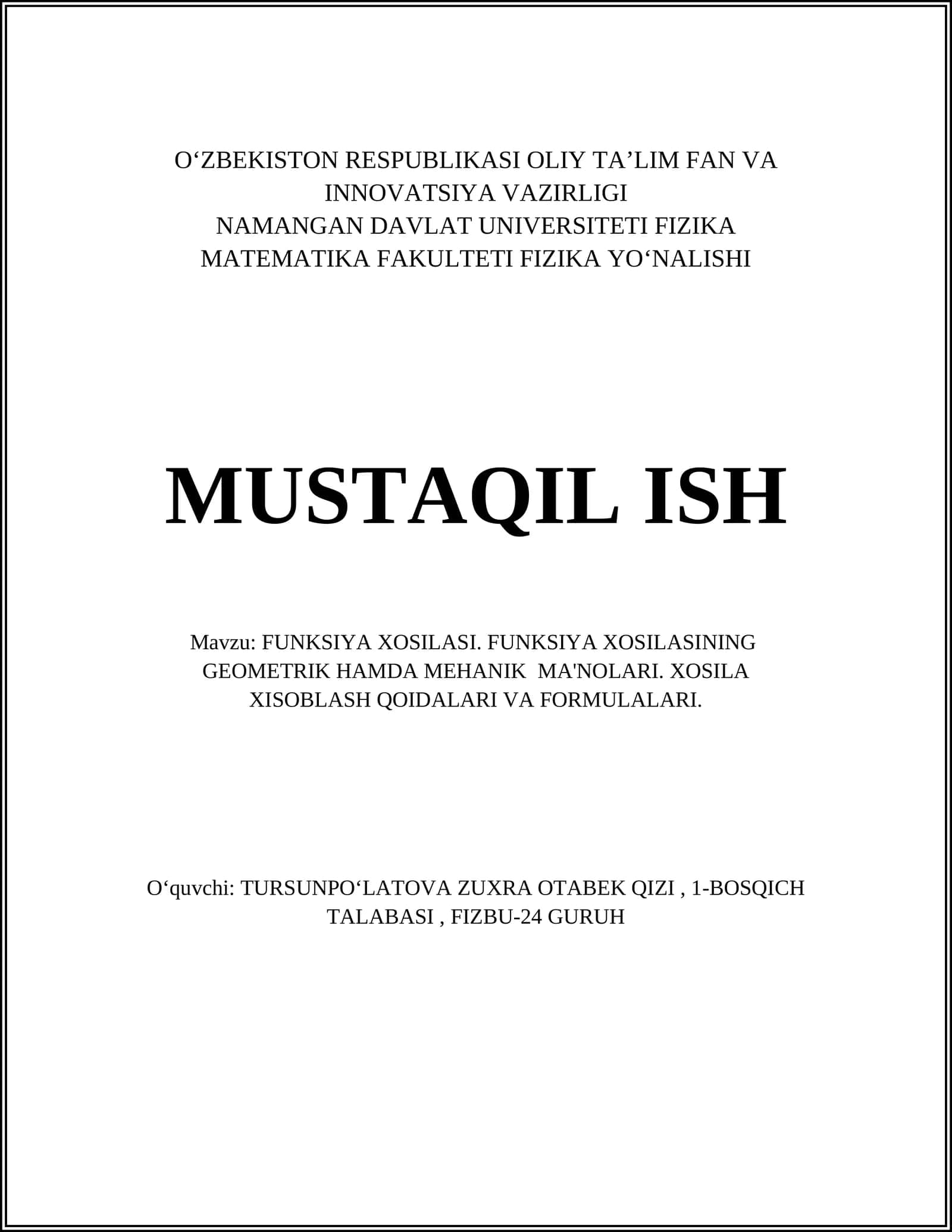 FUNKSIYA XOSILASI 1
