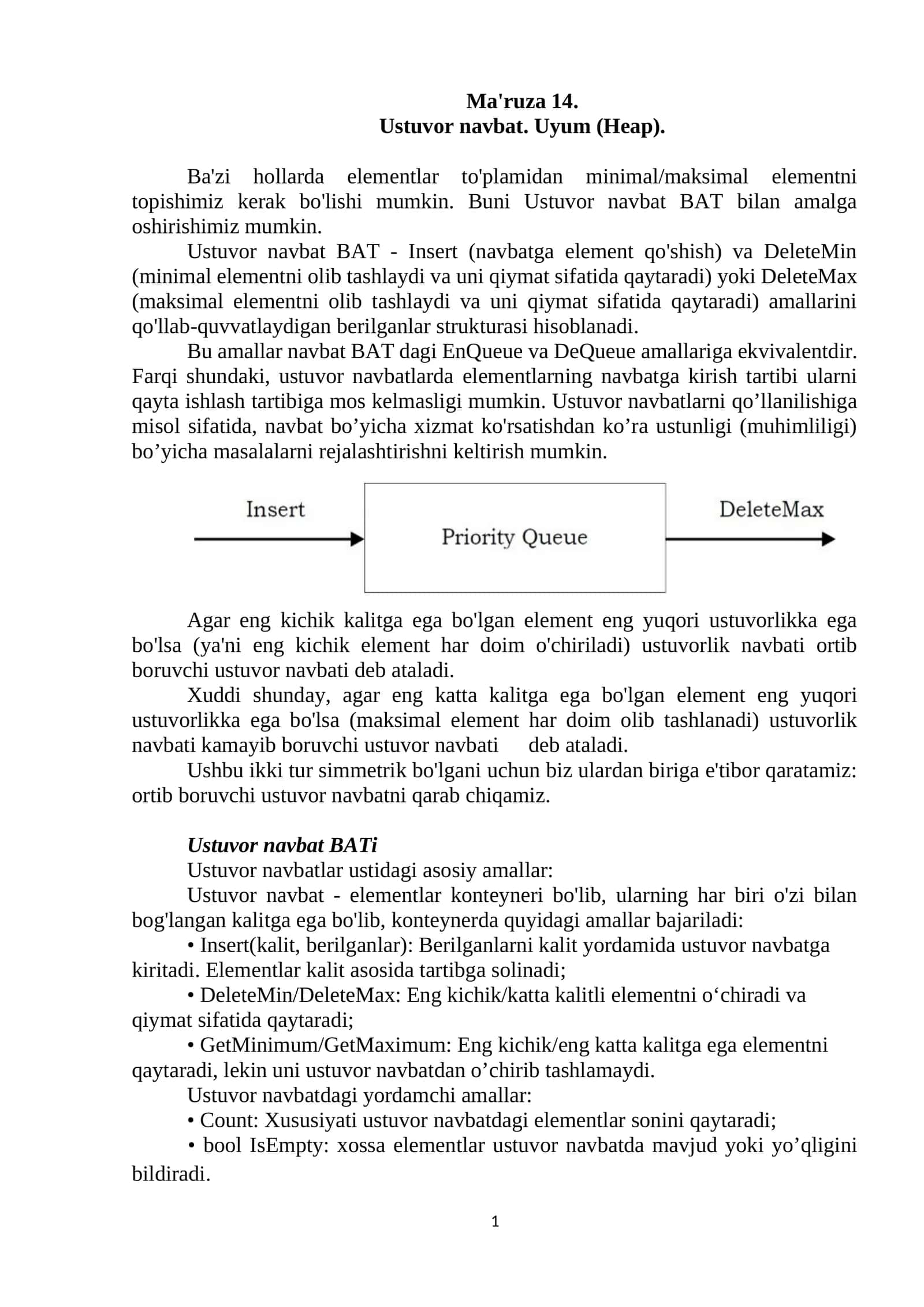 Ustuvor navbat. Uyum (Heap) 1