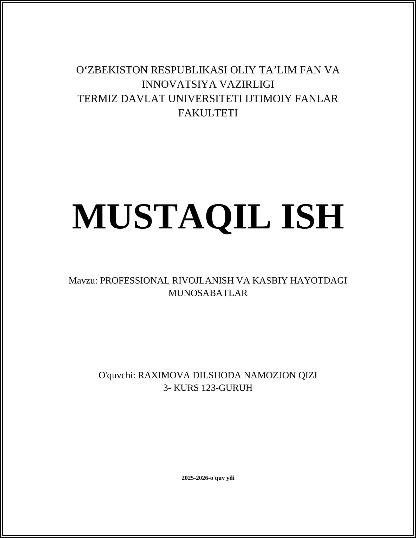 PROFESSIONAL RIVOJLANISH VA KASBIY HAYOTDAGI MUNOSABATLAR 1