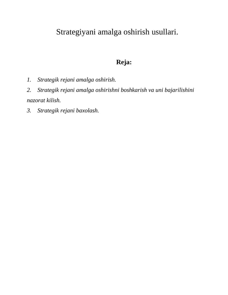 Strategiyani amalga oshirish usullari 1