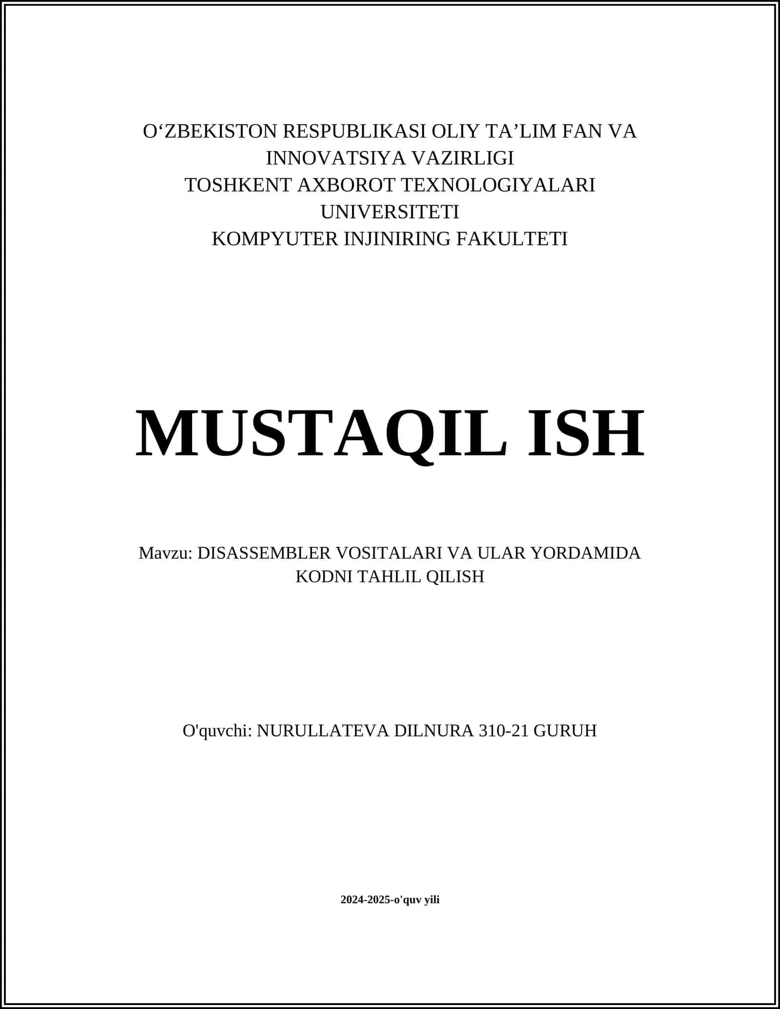 DISASSEMBLER VOSITALARI VA ULAR YORDAMIDA KODNI TAHLIL QILISH 1