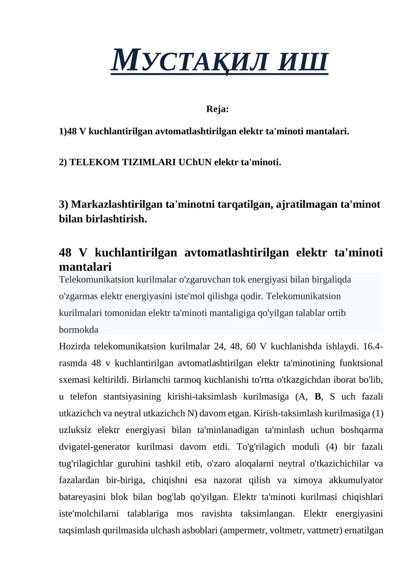 48 V kuchlantirilgan avtomatlashtirilgan elektr ta'minoti manbalari 1