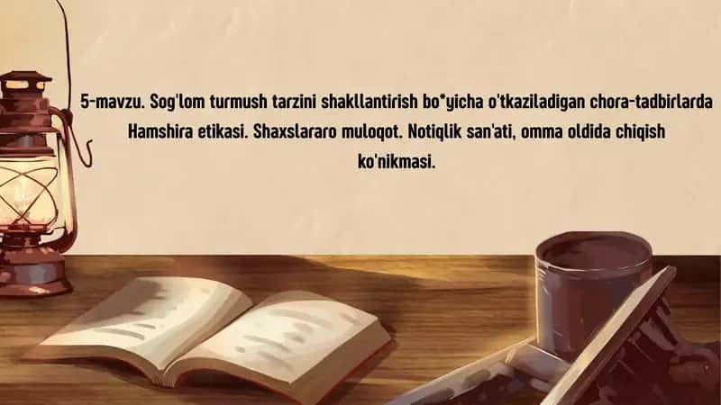 Sog'lom turmush tarzini shakllantirish bo'yicha o'tkaziladigan chora-tadbirlarda tibbiyot xodimlar etikasi. Shaxslararo muloqot Notiqlik san'ati omma oldida chiqish ko'nikmasi 1
