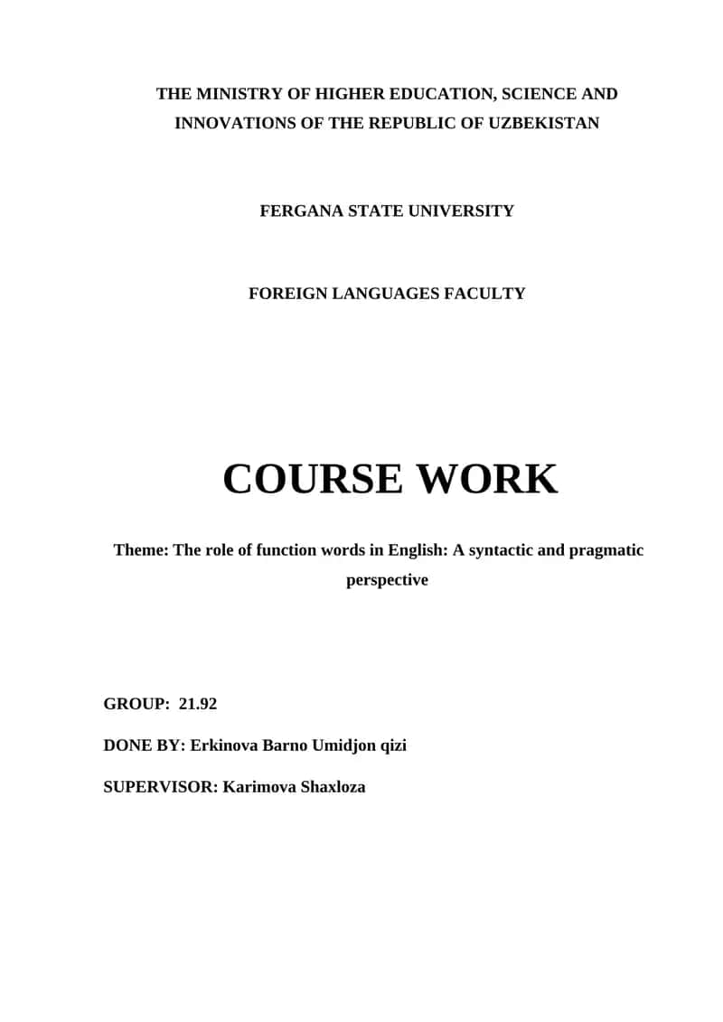 The role of function words in English: A syntactic and pragmatic perspective 1