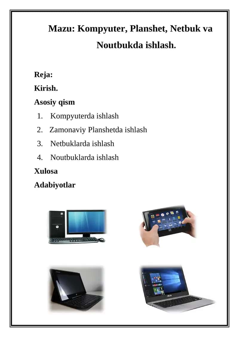 Kompyuter, Planshet, Netbuk va Noutbukda ishlash 1