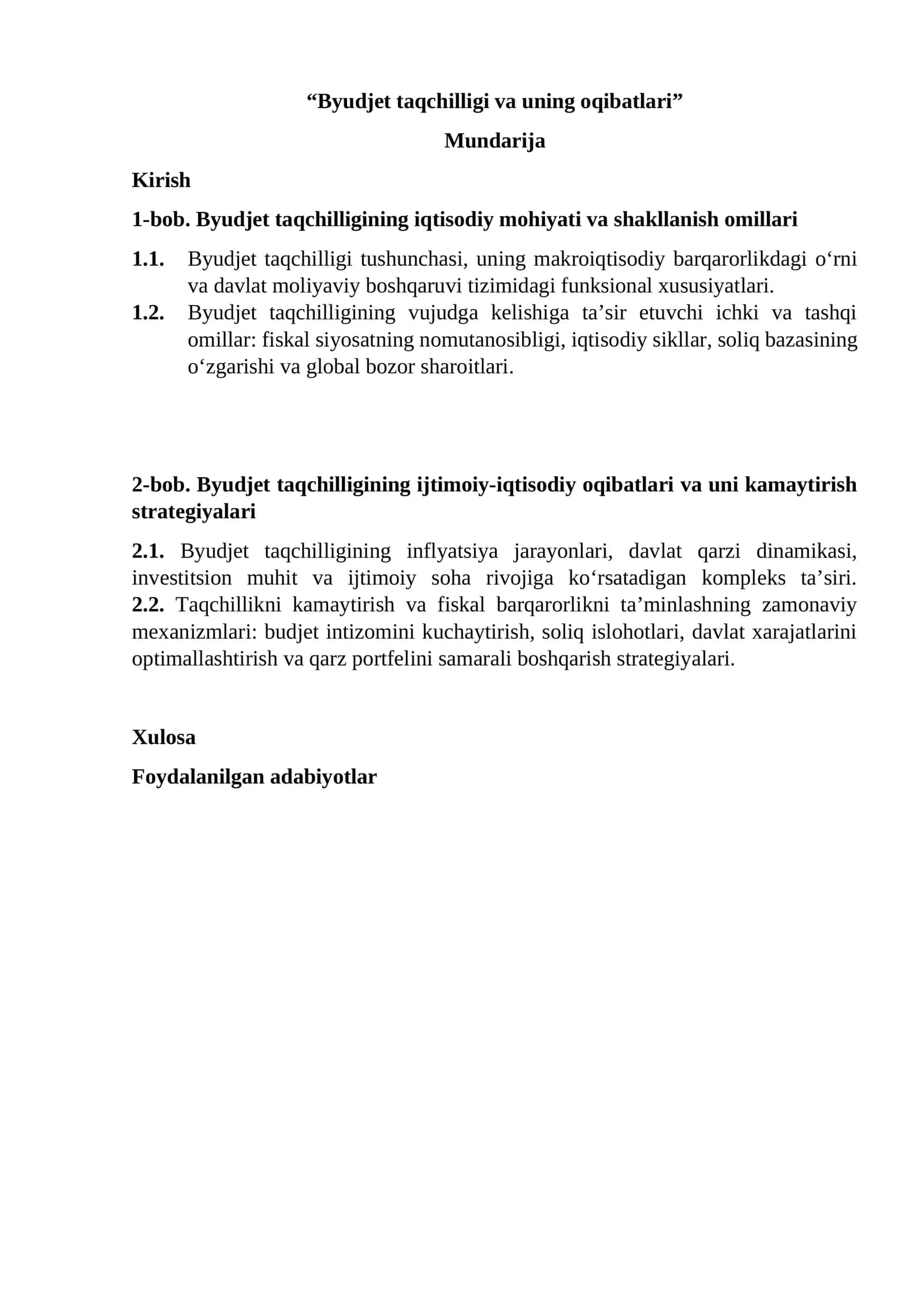 Byudjet taqchilligi va uning oqibatlari 1