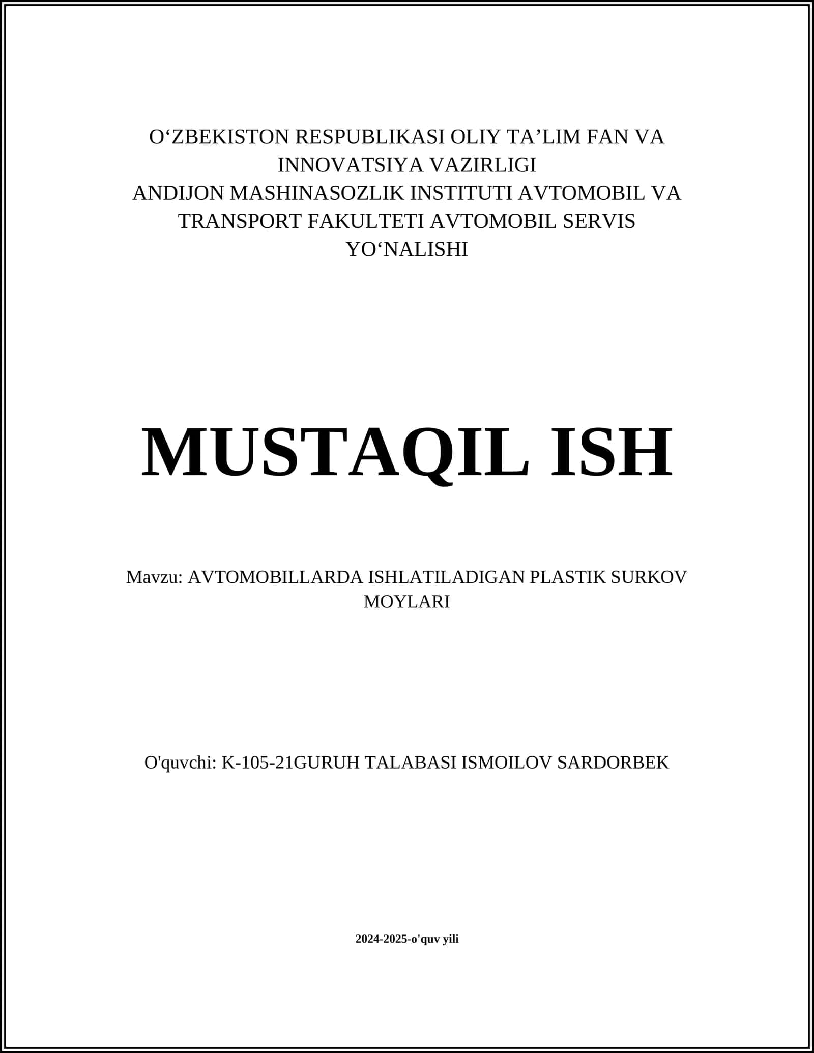 AVTOMOBILLARDA ISHLATILADIGAN PLASTIK SURKOV MOYLARI 1