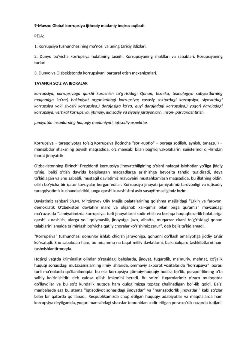 Global korrupsiya ijtimoiy madaniy inqiroz oqibati 1