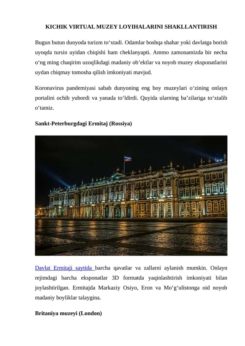 KICHIK VIRTUAL MUZEY LOYIHALARINI SHAKLLANTIRISH 1
