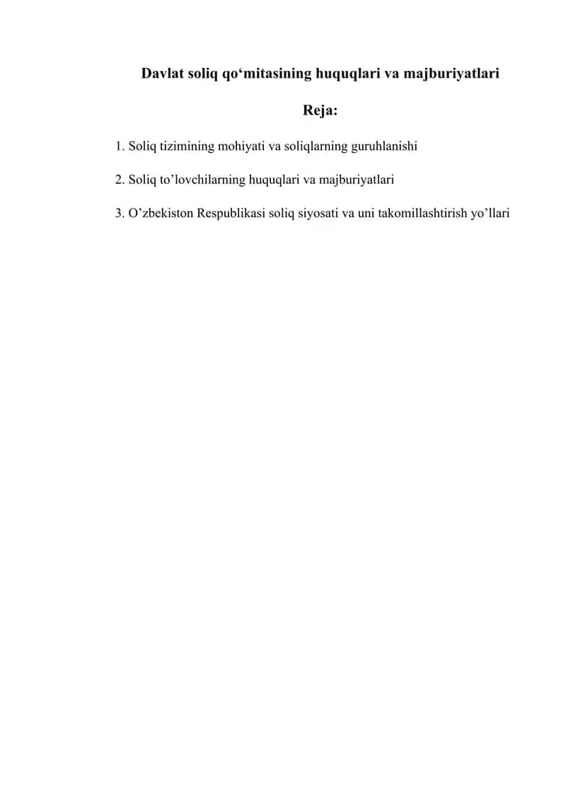 Davlat soliq qoʻmitasining huquqlari va majburiyatlari 1