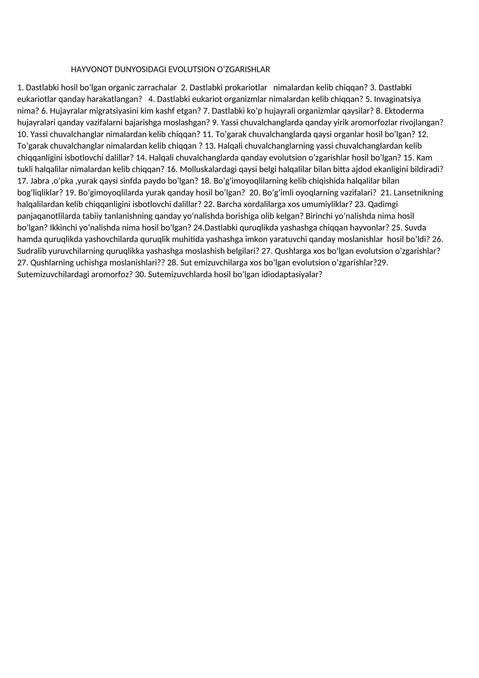 EVOLUTSION O’ZGARISHLAR 1