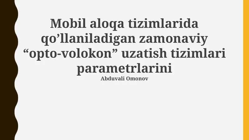 Zamonaviy tolali-optik uzatish tizimlari parametrlari 1