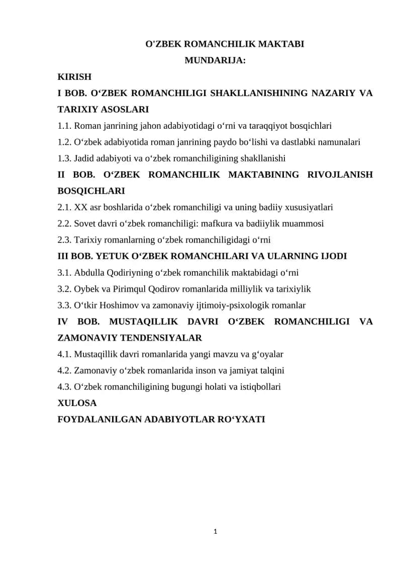 O'ZBEK ROMANCHILIK MAKTABI 1