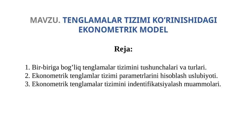 Ekonometrik Tenglamalar Tizimi 1