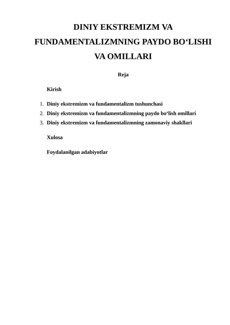 DINIY EKSTREMIZM VA FUNDAMENTALIZMNING PAYDO BO‘LISHI VA OMILLARI 1
