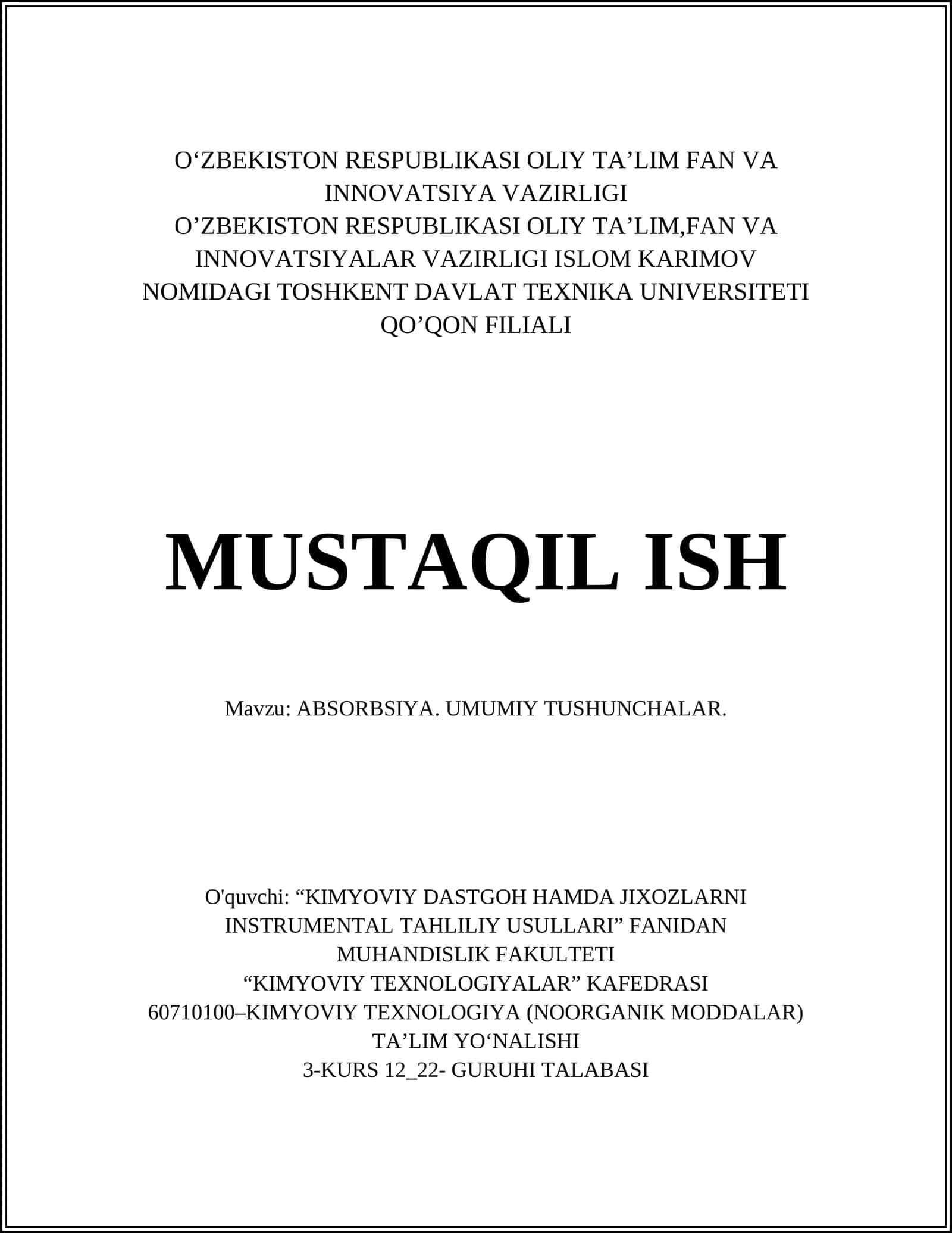 ABSORBSIYA. UMUMIY TUSHUNCHALAR 1
