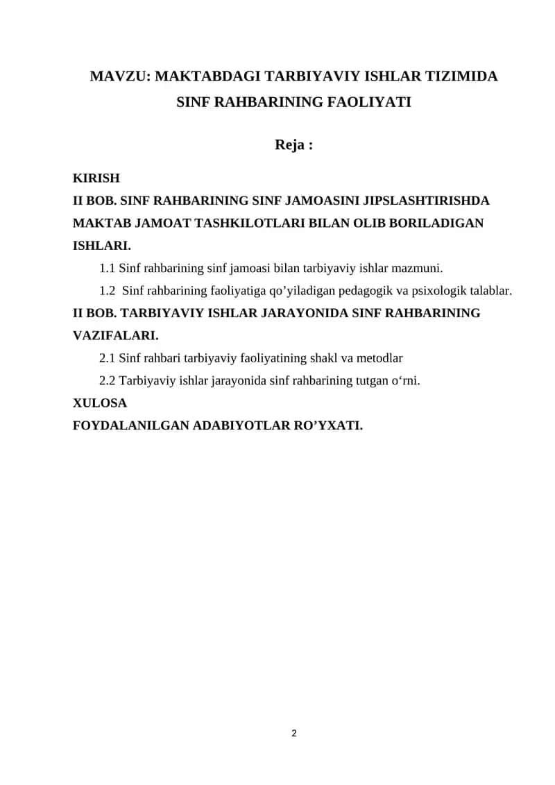 MAKTABDAGI TARBIYAVIY ISHLAR TIZIMIDA SINF RAHBARINING FAOLIYATI 1