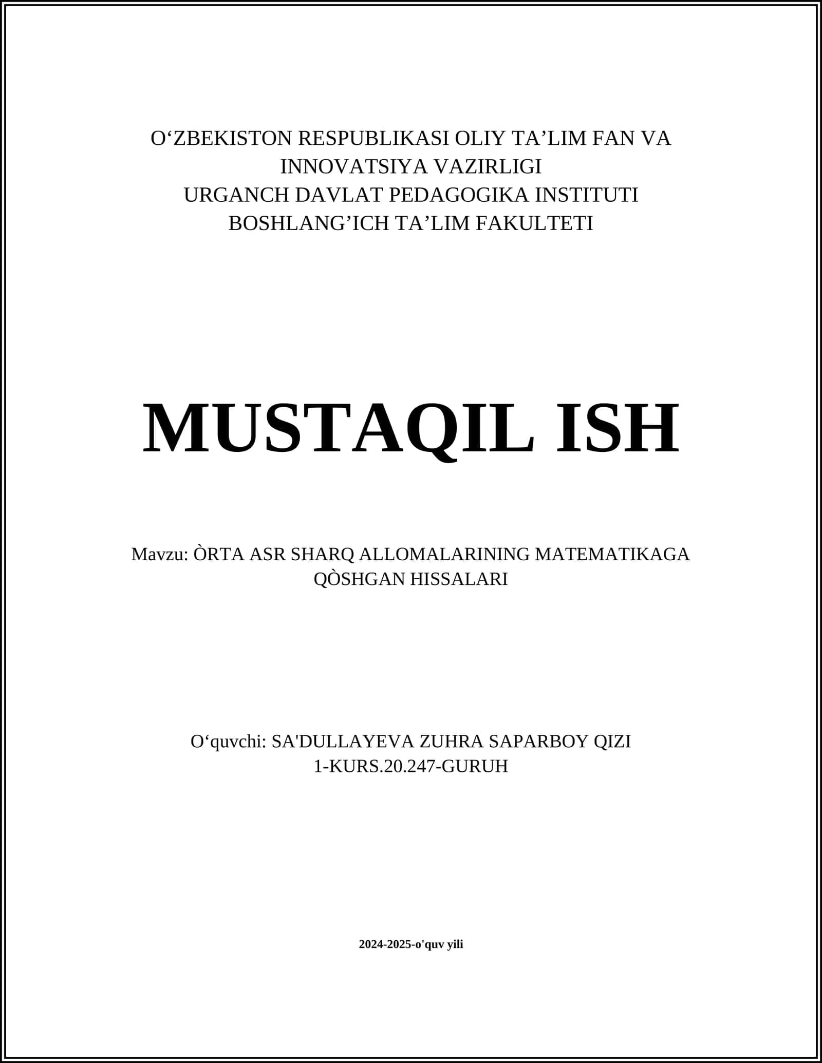 ÒRTA ASR SHARQ ALLOMALARINING MATEMATIKAGA QÒSHGAN HISSALARI 1