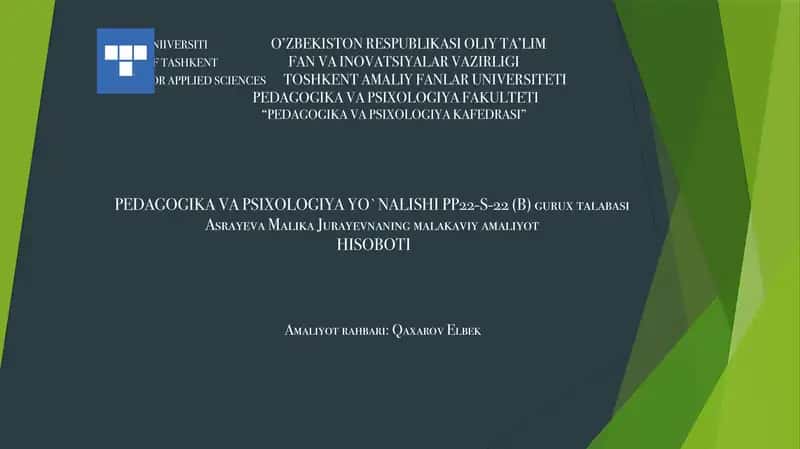 Malika Asrayeva's Malakaviy Amaliyot Hisoboti 1