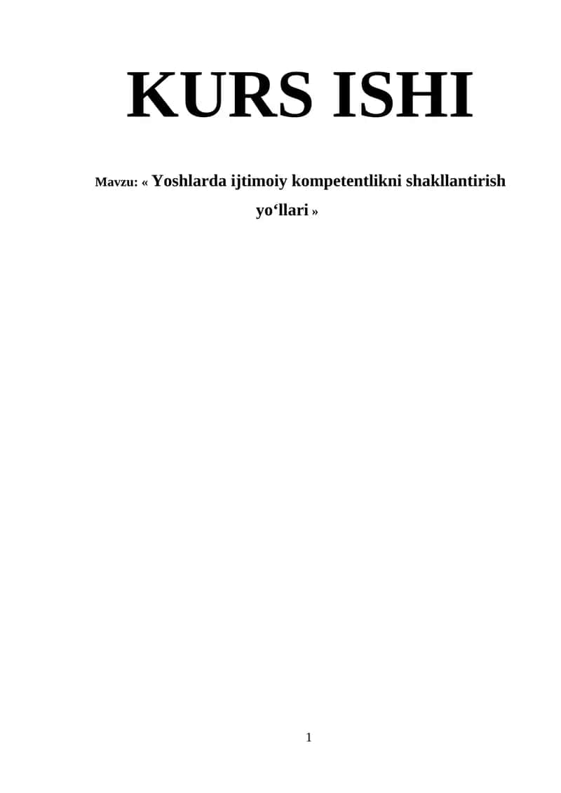 « Yoshlarda ijtimoiy kompetentlikni shakllantirish yо‘llari » 1