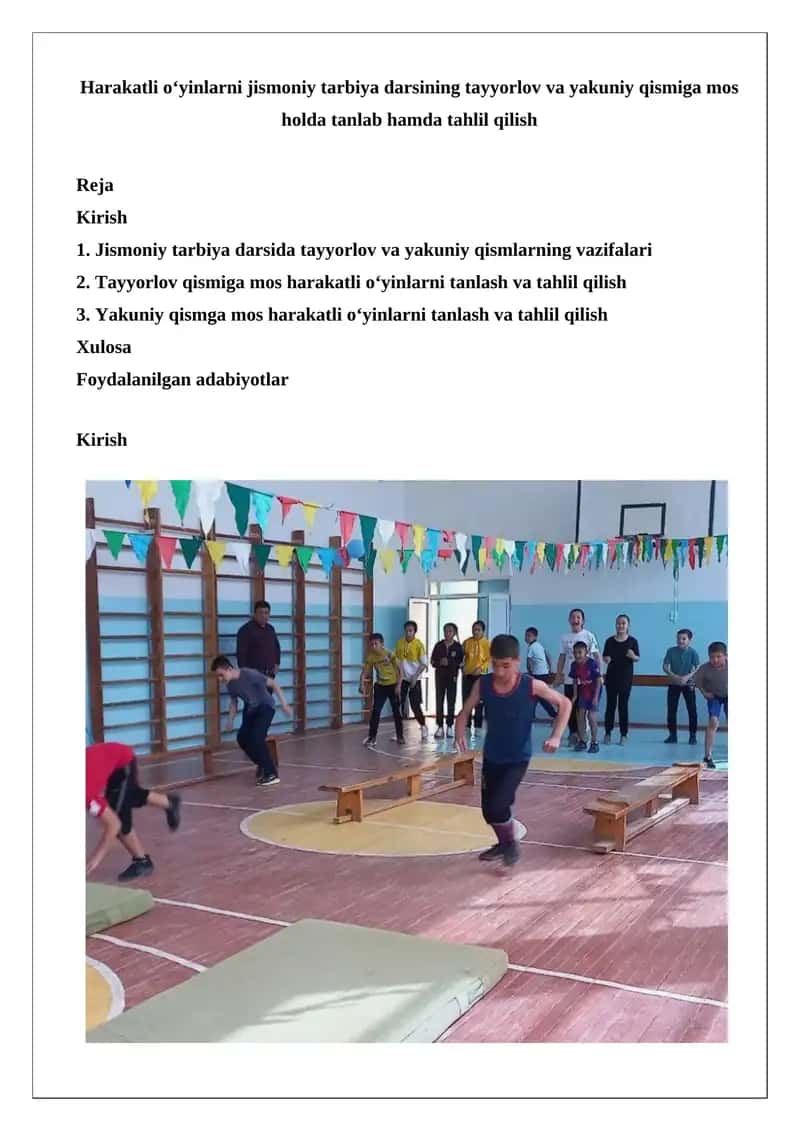 Jismoniy Tarbiya Darsi Harakatli O'yinlari 1