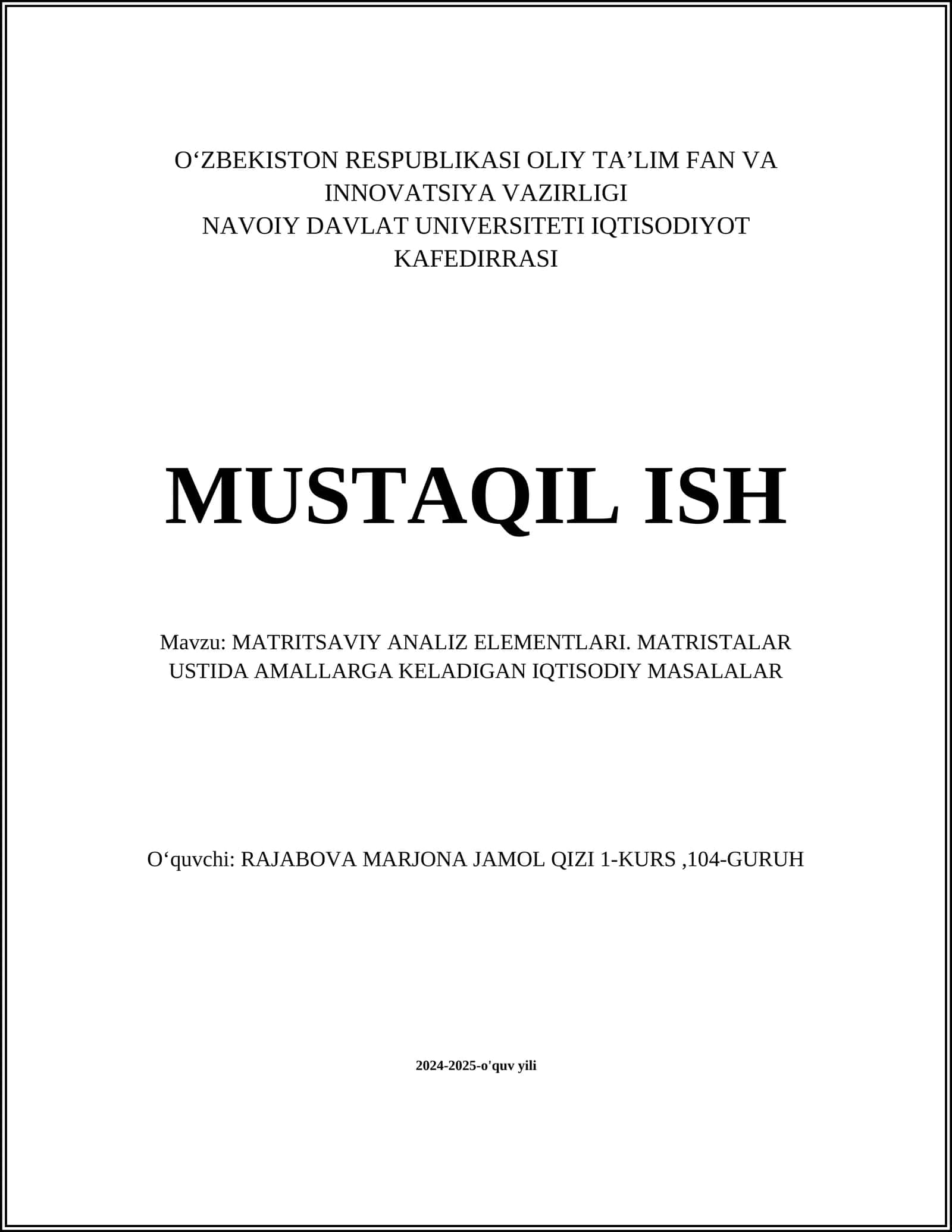 MATRITSAVIY ANALIZ ELEMENTLARI 1