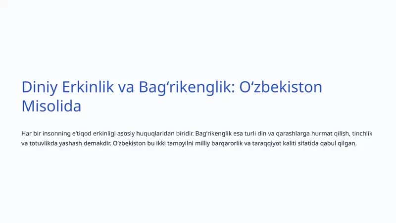 Diniy Erkinlik va Bagʻrikenglik: Oʻzbekiston Misolida 1