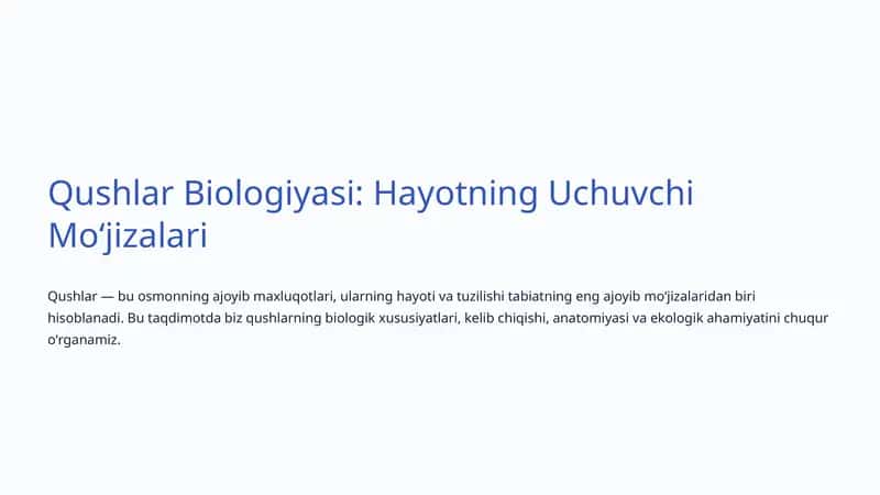 Qushlar Biologiyasi: Hayotning Uchuvchi Moʻjizalari 1