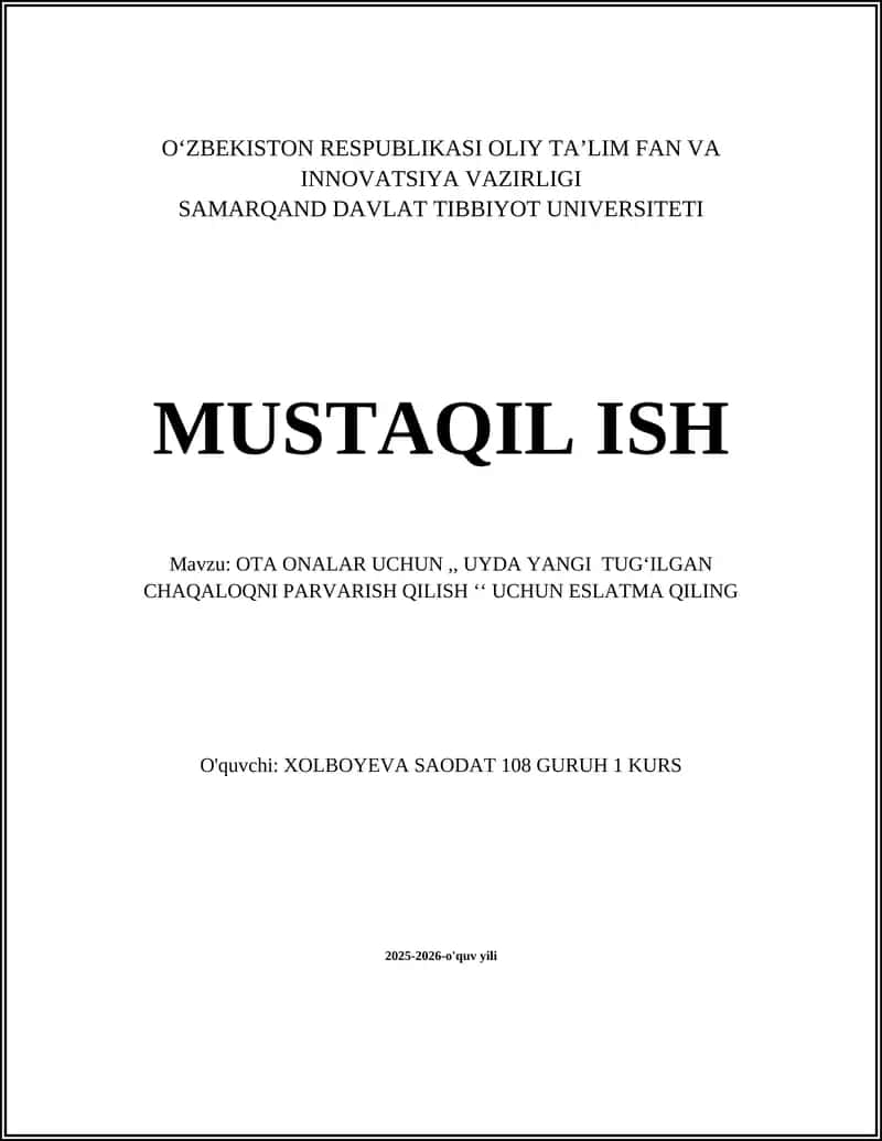 Uyda yangi tug‘ilgan chaqaloqni parvarish qilish 1