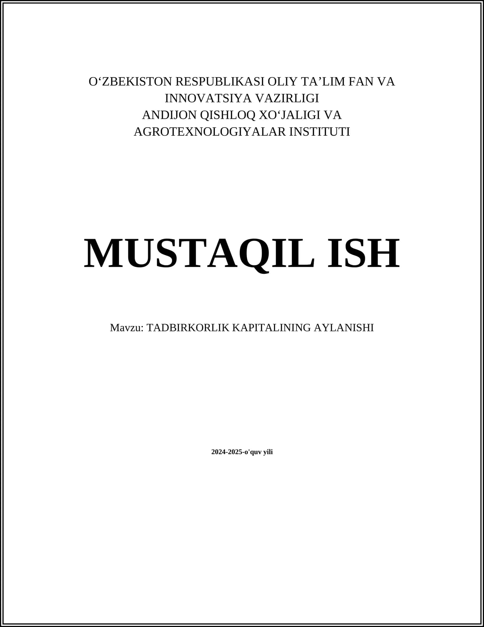 TADBIRKORLIK KAPITALINING AYLANISHI 1