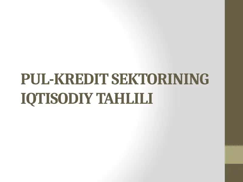 PUL-KREDIT SEKTORINING IQTISODIY TAHLILI 1