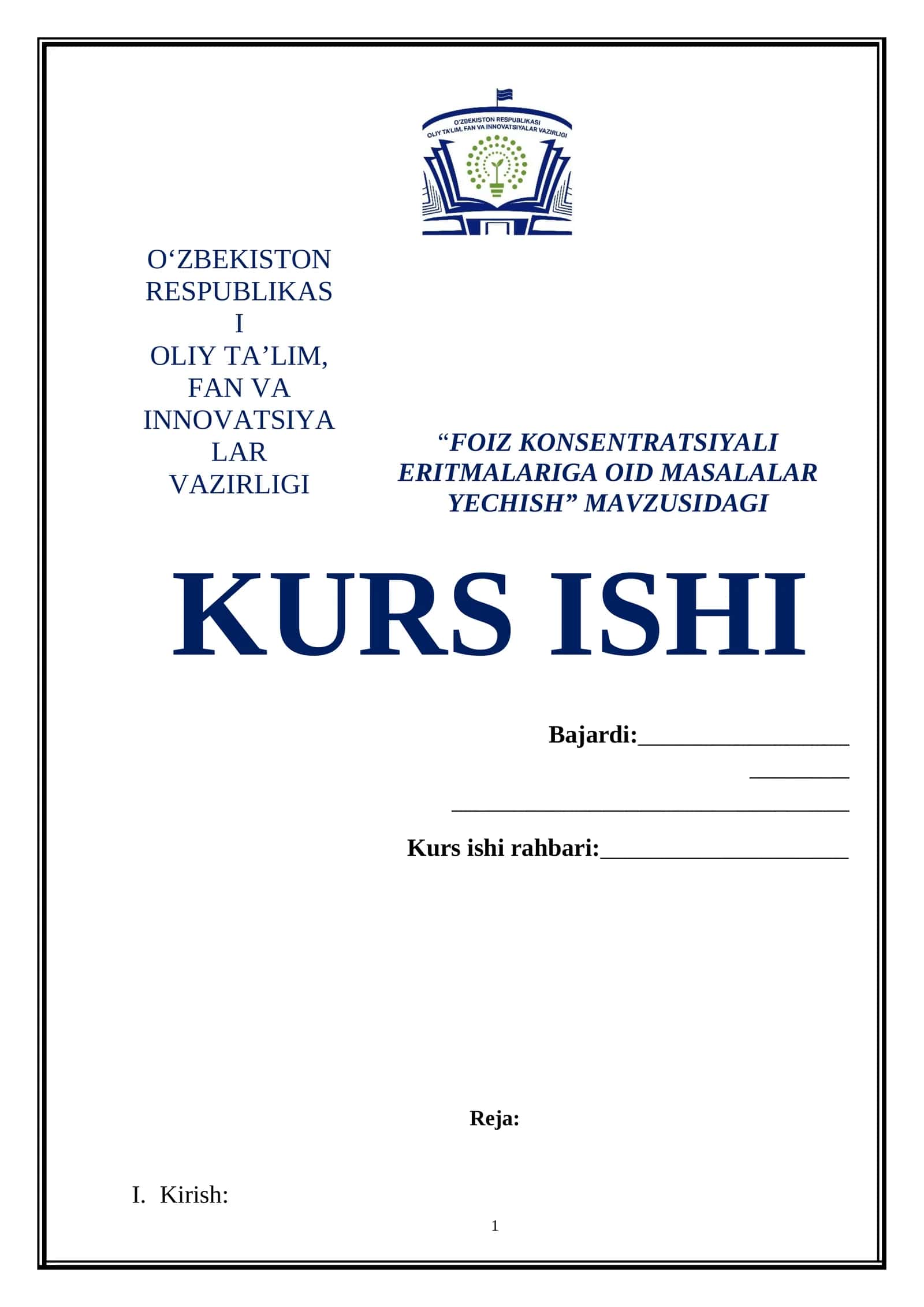 FOIZ KONSENTRATSIYALI ERITMALARIGA OID MASALALAR YECHISH 1