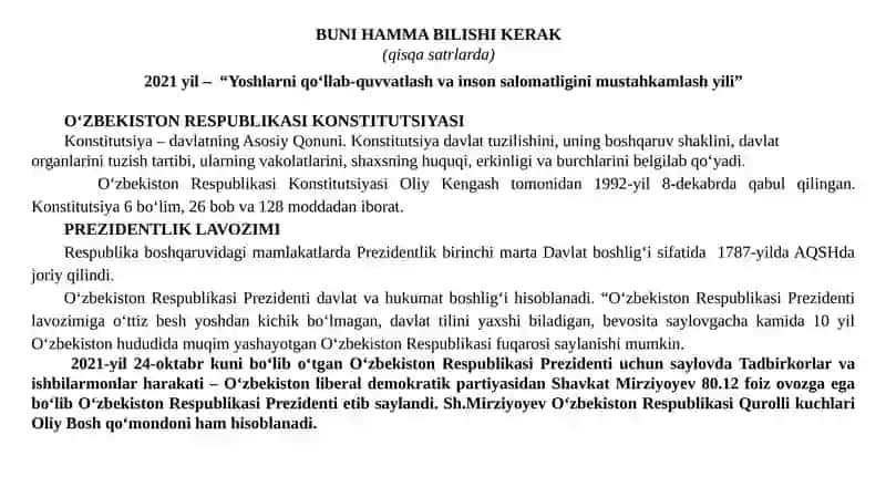 O‘ZBEKISTON RESPUBLIKASI KONSTITUTSIYASI