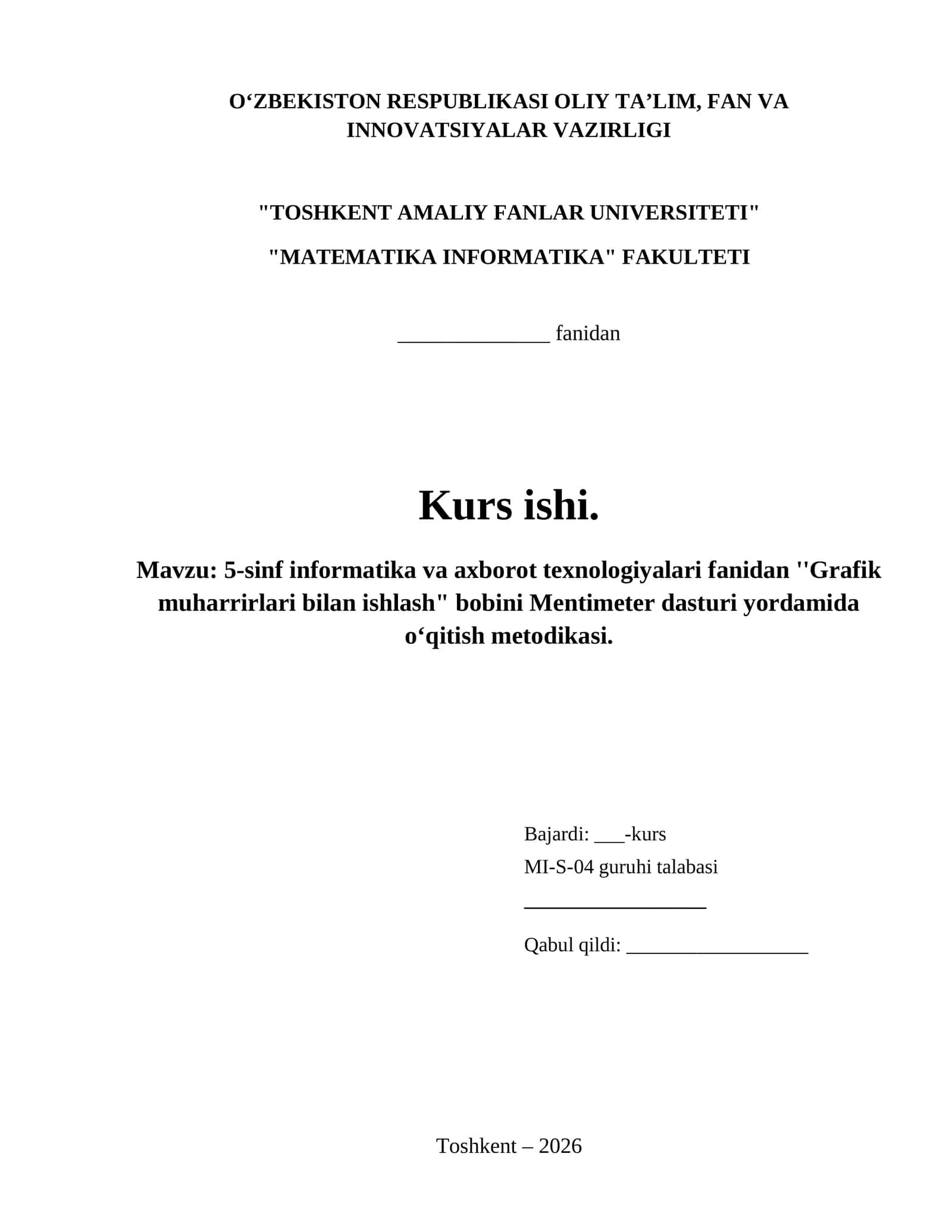 5-sinf informatika va axborot texnologiyalari fanidan ''Grafik muharrirlari bilan ishlash" bobini Mentimeter dasturi yordamida oʻqitish metodikasi. 1