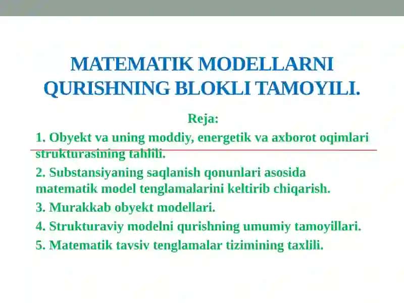 Matematik modellarni qurishning blokli tamoyili