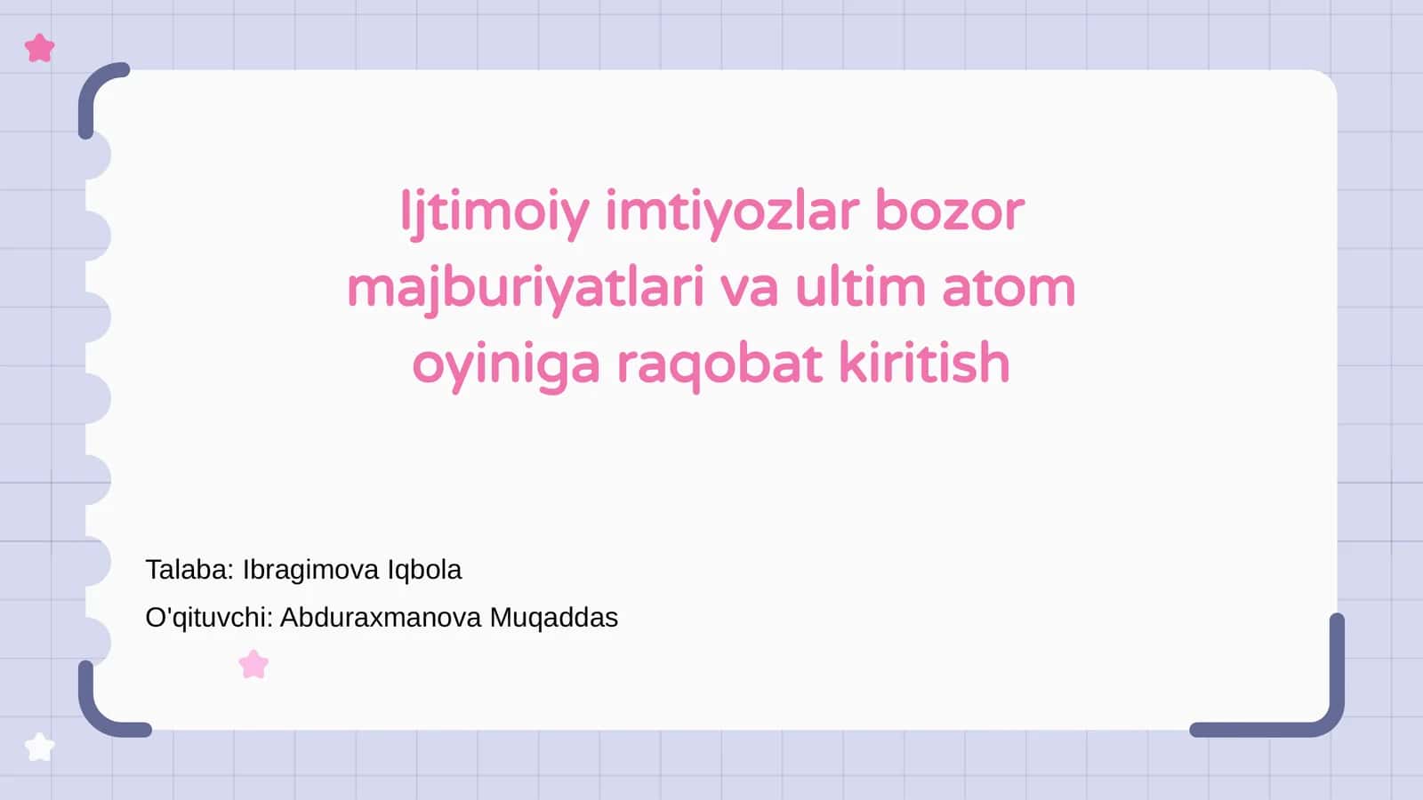 Ijtimoiy imtiyozlar bozor majburiyatlari va ultim atom oyiniga raqobat kiritish 1