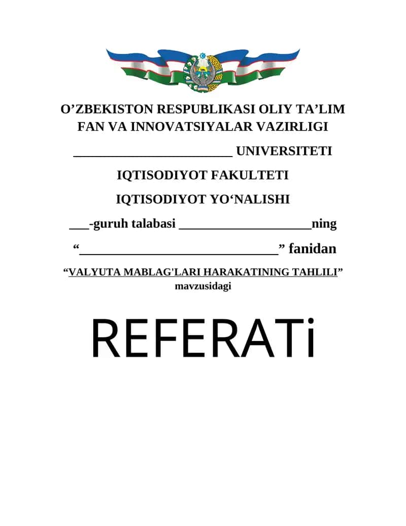 Valyuta mablag'lari harakatining tahlili 1