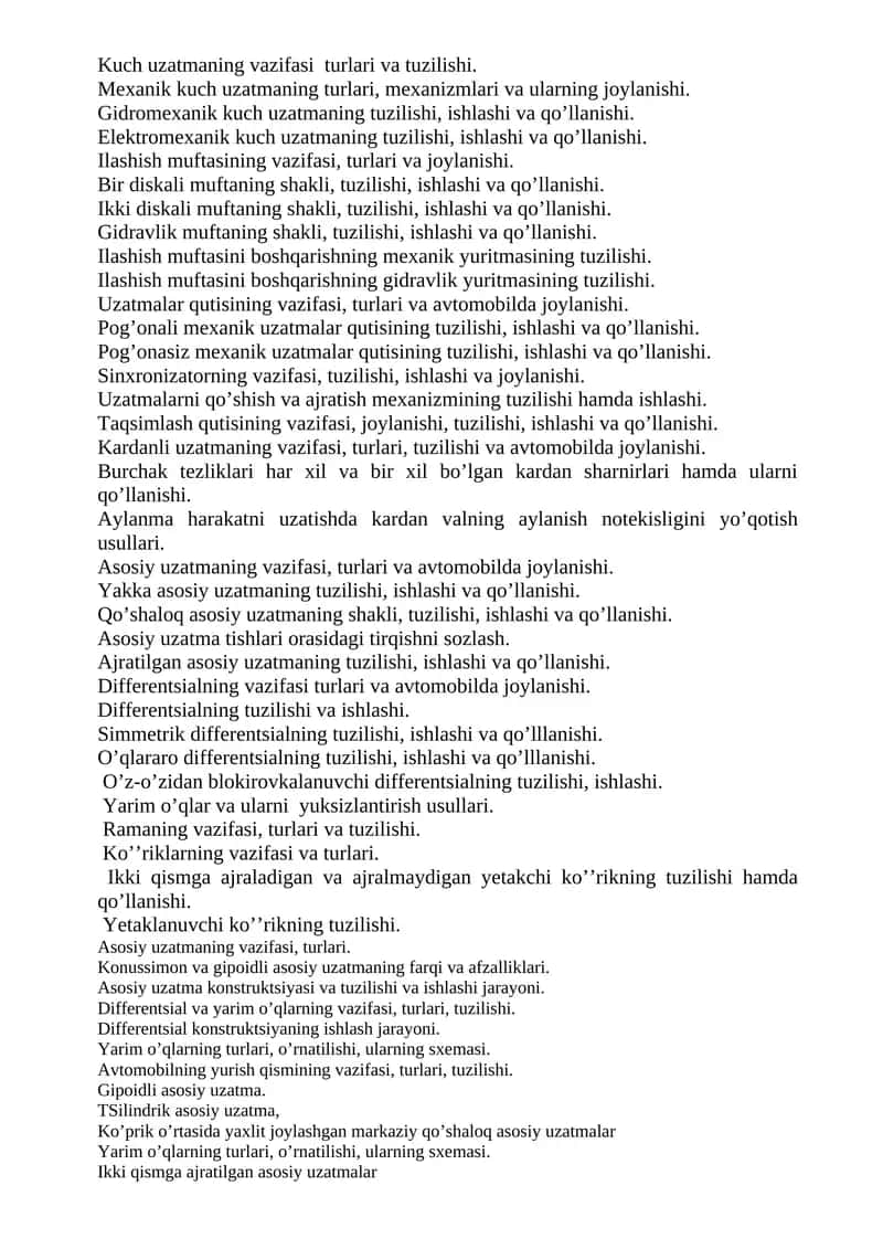 Kuch uzatmaning vazifasi turlari va tuzilishi 1