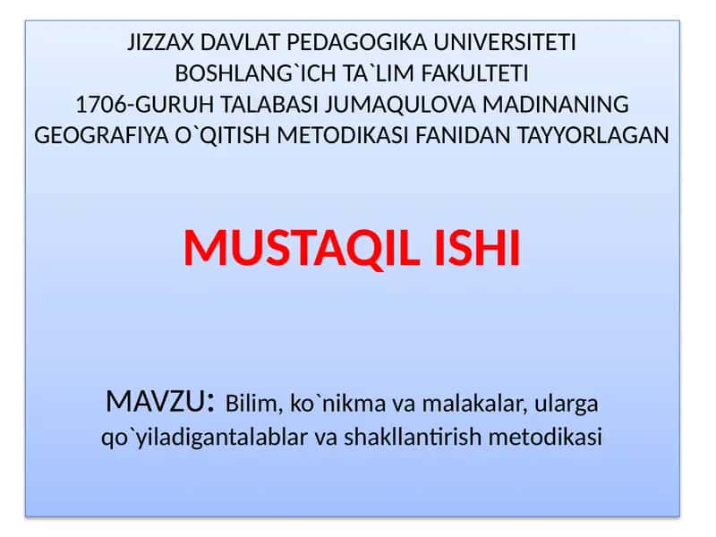Geografiya O`qitish Metodikasi 1